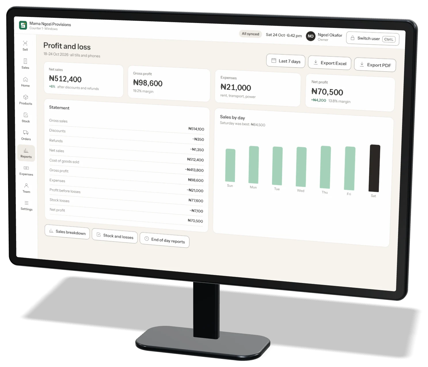 Profit and loss on Storeflow Desktop